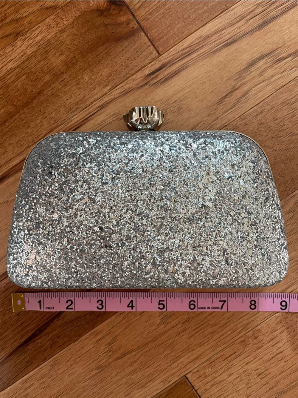 Silver Glitter Rhinestone Crystal Clutch Evening Bag Chain Strap